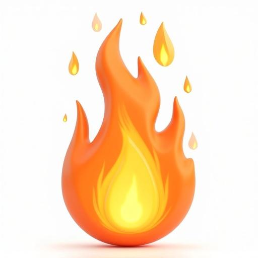 A 3D cartoon-style fire with a clean white background.