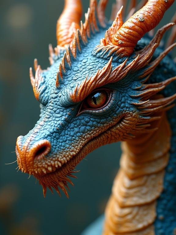 3D dragon close-up with thick textured impasto style in a luxurious background