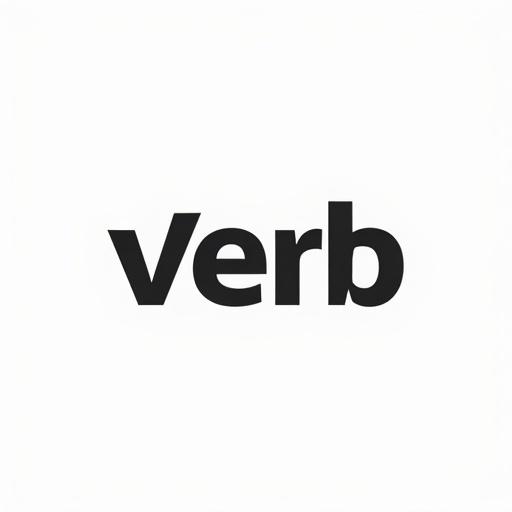 Logo design with the word 'Verb' consisting of letters 'v', 'e', 'r', 'b'. Two middle letters 'e' and 'r' should be creatively experimented with. The logo is flat, playful, and artistic with a white background.