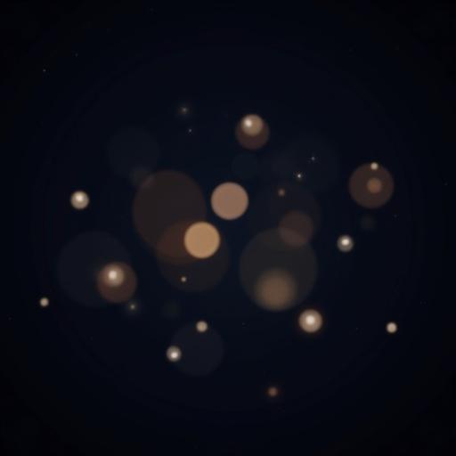 Soft bokeh lights create a dreamy effect against a dark starry backdrop. The image features scattered glowing orbs with a warm color palette.