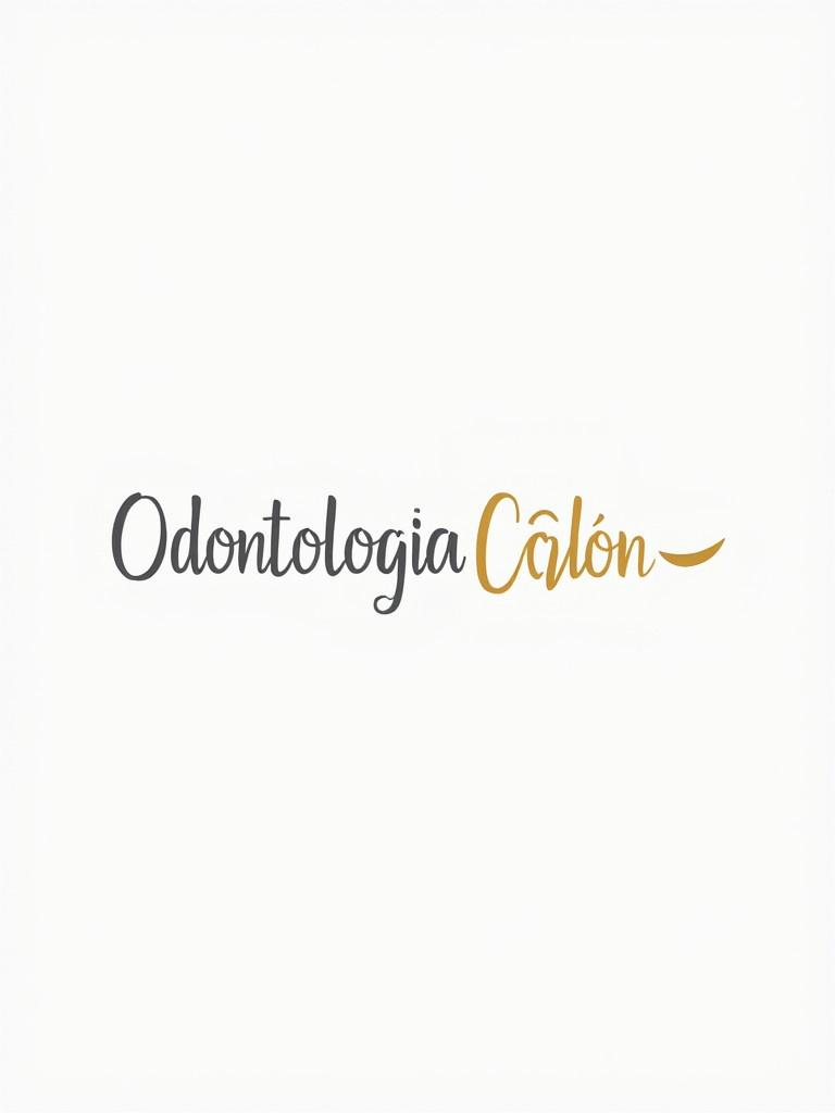 Create a logo for a dental clinic named Odontología Colón. Use elegant gray for the word Odontología and smooth golden font for Colón. Include a minimalist golden tooth icon on the right. Add a stylized golden line below Colón to resemble a smile. Maintain a sleek modern aesthetic with clean lines on a white background.