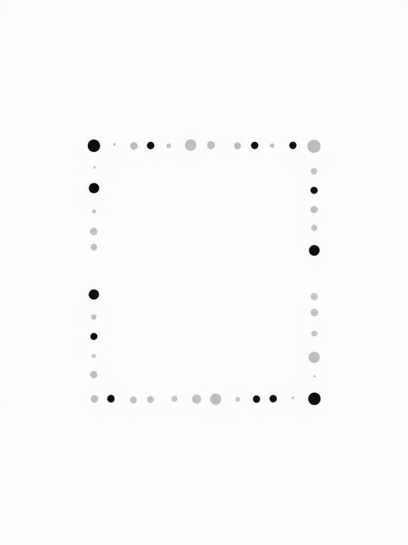 Minimal dot grid design forming an offset square composition. Dots are small and evenly spaced. Geometric pattern appears modern and organized. Offset squares provide a sense of movement. Design executed in black and soft gray on a white background.