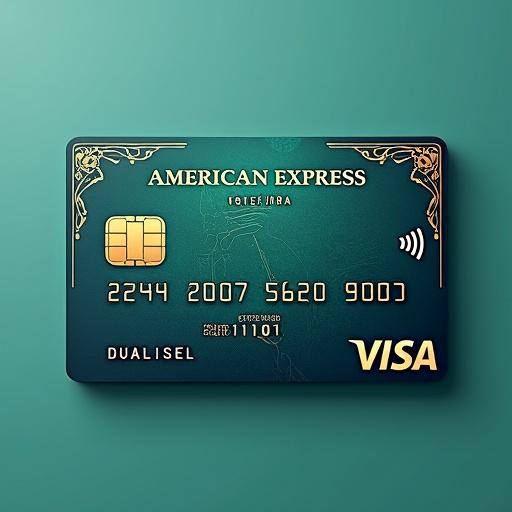 Unique and beautiful debit credit card design for Fintech company named American Express. Features modern aesthetics with elements of innovation and trust. Color palette combines vibrant and soothing tones for financial stability. Prominently displays logo. Suggests premium textures like matte and holographic. Includes unique features like customizable QR codes and contactless payment symbols. Stylish typography for numbers and dates. Subtle background patterns symbolizing technology and growth. Target audience includes tech-savvy professionals and entrepreneurs.