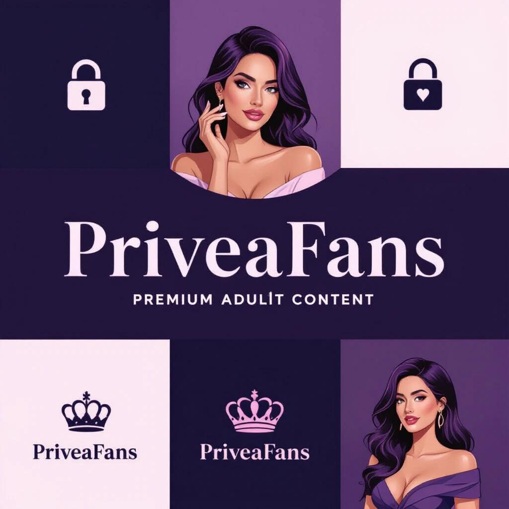 Modern logo design for PriveaFans. Logo represents a premium adult content platform. Targets female creators and male subscribers. Focus on exclusivity and intimacy. Sensual but tasteful style. Clean luxurious font with subtle icons. Icons suggest privacy and connection. Works on dark and light backgrounds. Color palette includes dark purple soft pink and black. No explicit imagery.