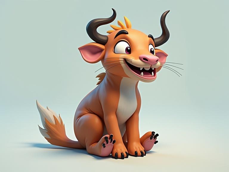Character designed to be suitable for 3D printing. Character is a cartoon animal with exaggerated features and vivid colors. It appears friendly and playful, sitting in a comfortable pose.