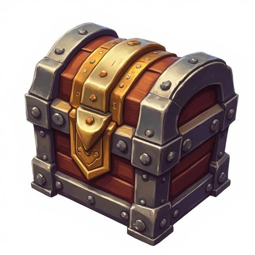 Icon representing an ancient chest designed for a card game. Dimensions of 48 by 48 pixels. Art style inspired by World of Warcraft. Background should be transparent.