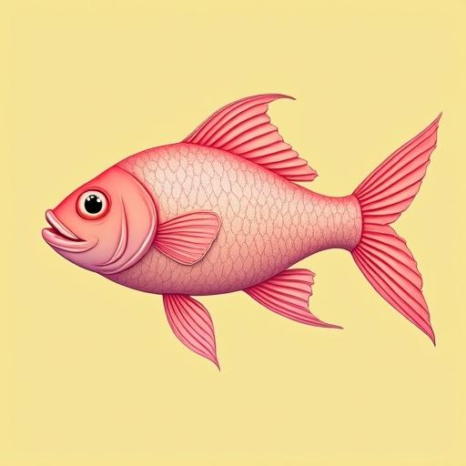 Nostalgia Nouveau style illustration featuring a pink fish on a pale-yellow background