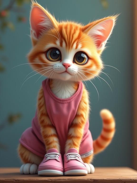 a cute female cat wearing women's gym clothes with a playful expression