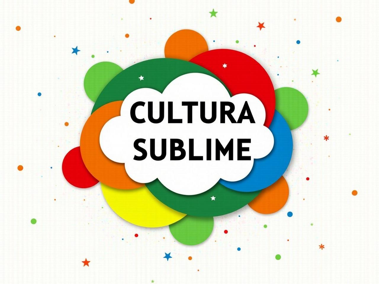 The image features a colorful design consisting of overlapping circles in various bright colors, including red, green, blue, yellow, and orange. Each color adds a vibrant layer, creating a lively and playful effect. In the center of the design, there is a cloud-like shape that features the words "CULTURA SUBLIME" in bold black letters. The overall composition gives a cheerful and artistic vibe, suggesting a theme of culture and creativity. The background has a subtle speckled texture, enhancing the visual appeal.