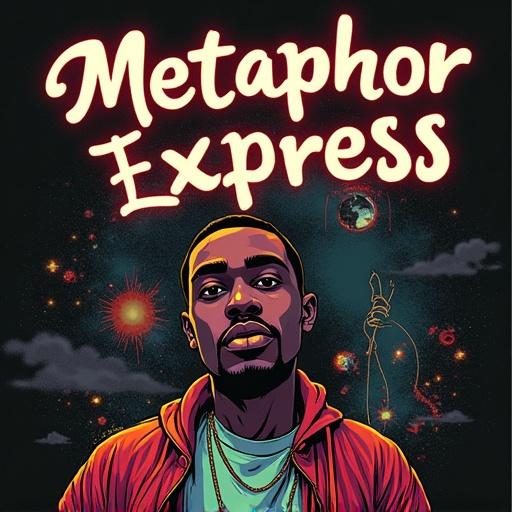 Hip hop inspired album cover featuring bold text. Central figure looks confident against a starry backdrop. Theme reflects urban culture and artistic expression.