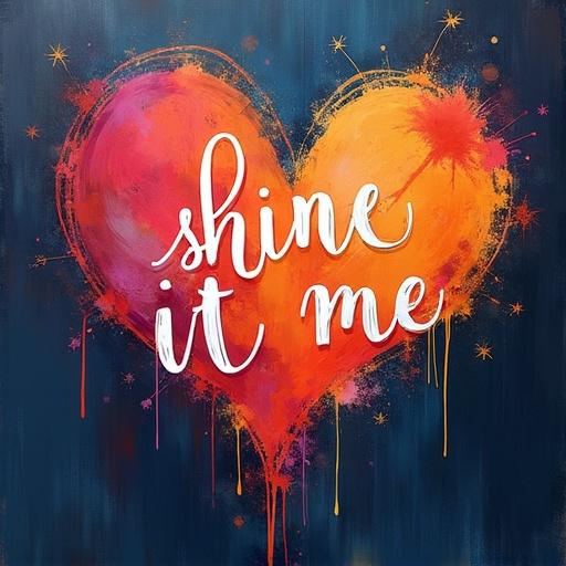 Abstract art featuring a colorful heart shape and the creative text 'shine it me' in a playful font