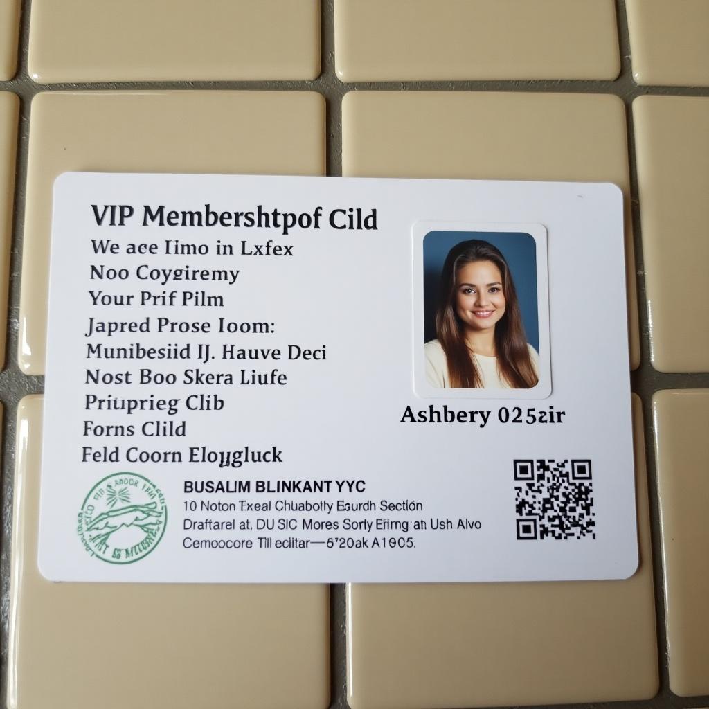 A VIP membership identification card displayed on a tiled surface. The card features personal details such as a name and membership code. The card is oriented horizontally with a visible logo and design elements.