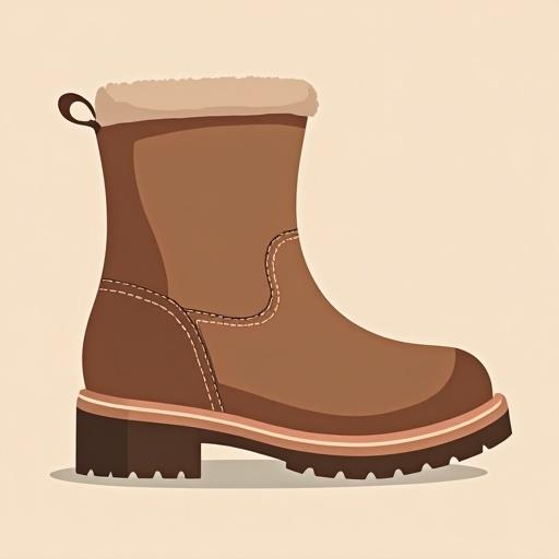 Vector illustration of a modern boot in a simple flat style. Boot features solid brown color with a tan fur lining. No shadows or outlines. Centered on a soft background. Minimalist design with clean lines. No text included.