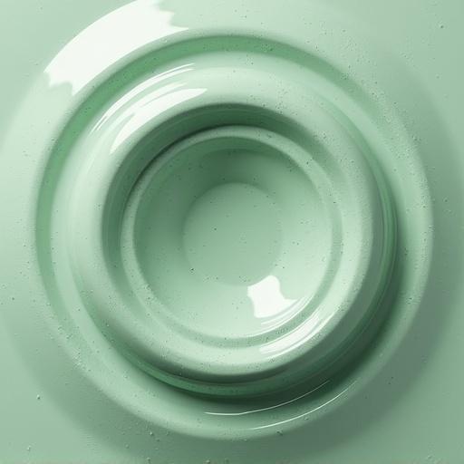 A 3D surface shows concentric waves with regular interference patterns. The surface has a matte light green color and a speckled glazed clay texture. The view is directly from above, focusing on the waves.