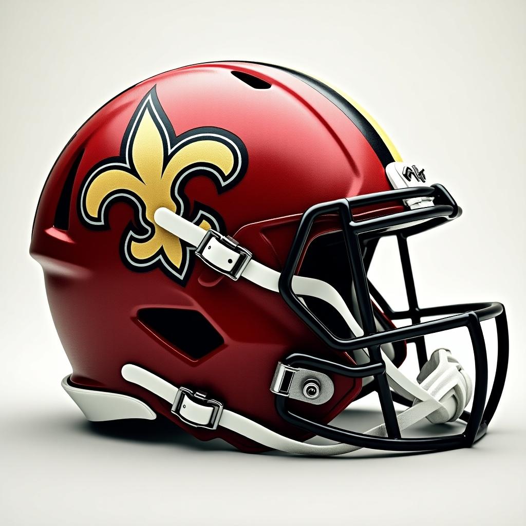 Creative design of an NFL football helmet featuring New Orleans Saints and Guelfi Firenze logos merged together.