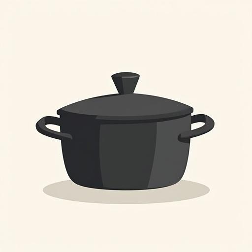 Web icon of a cooking pot in black color with flat design and Duolingo-style.