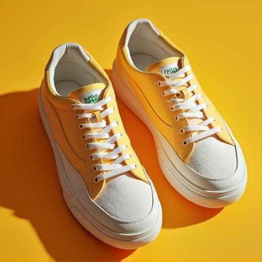 Instagram post showcasing Citrusbug sneakers in bright yellow color. Display sneakers prominently with focus on design and style. Background is vibrant yellow.