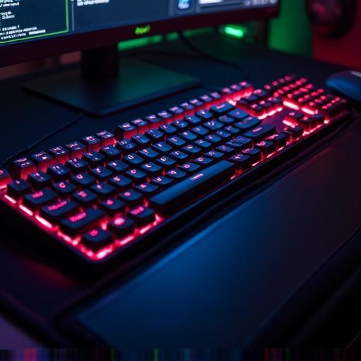 Detailed image of a gaming keyboard illuminated with colorful lights