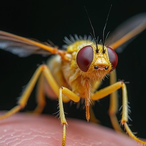 Close-up view of a flesh-wing flea with detailed features of eyes and body visible. Focus on intricate details.