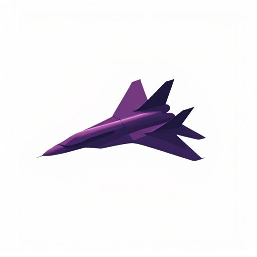 A clean 2D logo of a futuristic supersonic jet. The jet has sharp aerodynamic lines. It has a pointed nose and minimal surface detail. The design is flat with no shadows or gradients. The jet is deep violet on a white background. Suitable for modern tech or web development brands.