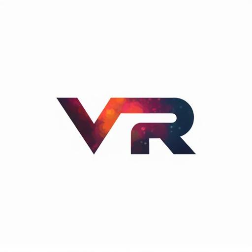 Logo design featuring fused letters VR. The design is colorful and modern. Background is solid white. The style is minimalistic.