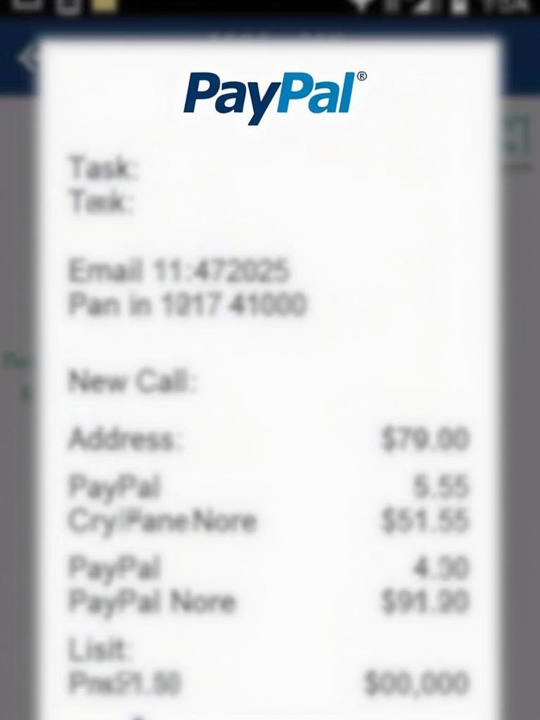 Receipt displays payment information highlighting PayPal branding. Email addresses listed along with transaction amounts.