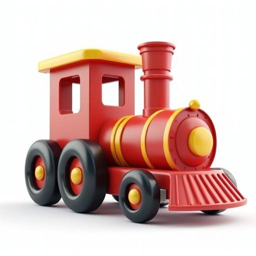 Train designed in 3D cartoon style with clean white background