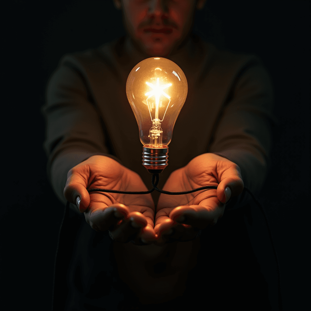 A person holding a glowing light bulb in their cupped hands, symbolizing creativity and innovation.