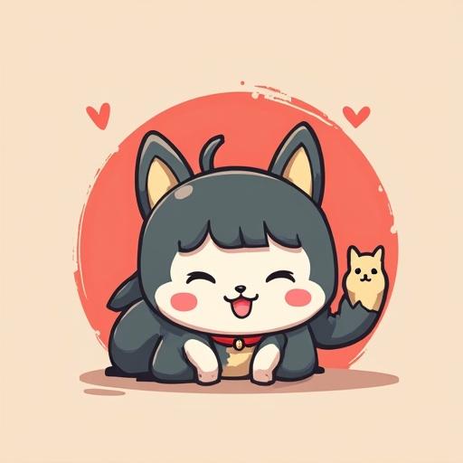cute cartoon character designed as a cat with a happy expression and small pet