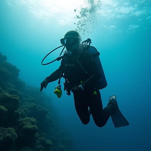 A diver exploring under the sea with scuba gear.