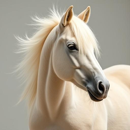 A light-colored horse with cream-colored fur. The horse has a lighter mane and tail. It's shown in a gentle profile view.