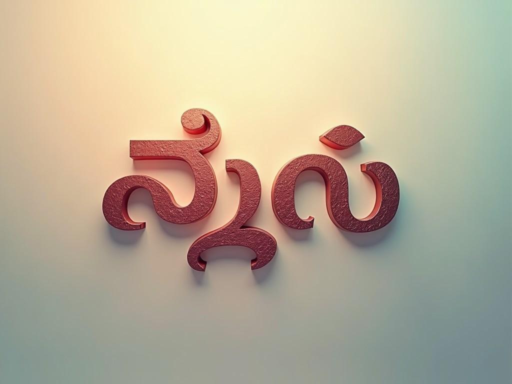 The image showcases the Malayalam word 'ഇനിയും' in a beautifully styled cinematic font. It uses a deep red color that stands out against a light cream backdrop. The design features subtle shadows and highlights, giving it a three-dimensional appearance. The gentle lighting adds a warm ambiance, enhancing the visual appeal. This typographic art represents the beauty of the Malayalam script while evoking a cinematic feel.