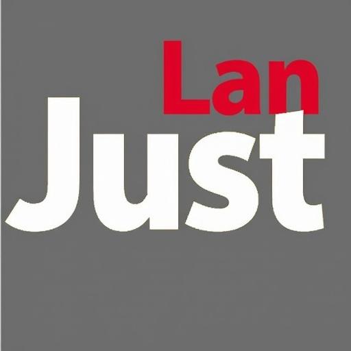 Text features the word Just in white modern font. Lan appears in red located in the corner of Just. Background is gray with simple design. Focus on legibility and contemporary look.