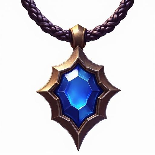 Epic necklace featuring a sapphire. Designed as an icon for ARPG. Transparent background, no background.