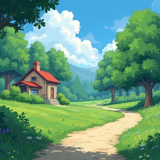 Wallpaper image featuring a prairie landscape with lush vegetation. No animals or human structures like houses or roads. Focus on natural elements and greenery inspired by Studio Ghibli.