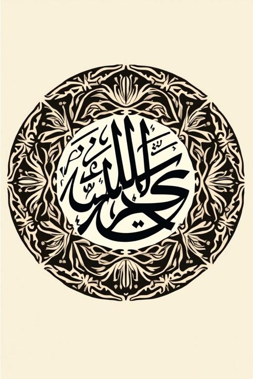 Luxurious reem kufi Arabic calligraphy in a circular shape. The text consists of the sentence: دار الفاروق للعطور. Design doesn't fill the center.