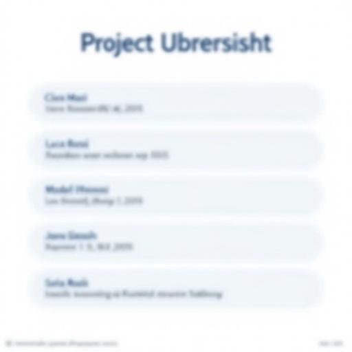 PowerPoint slide titled 'Projektübersicht Fristen', bold dark-blue font, centered, four aligned rectangles with names and deadlines, clean modern design, soft shadows, professional look