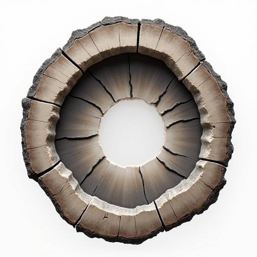Illustration of an irregular oval shape with chunky, jagged edges resembling a mineral cross-section against a white background. Center area filled with natural shapes. White inner border of the canvas.