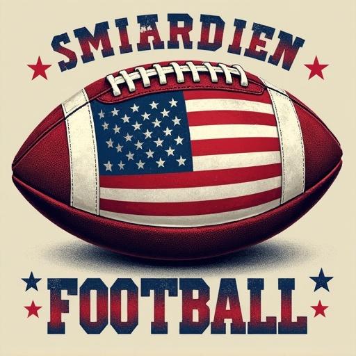 T-Shirt design featuring a football that is wrapped in the American flag. Vintage style look for football fans and patriots, combines sports passion with American spirit perfect for celebrations and game days.