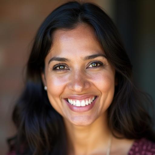 Close-up portrait of a woman with a warm smile in natural lighting