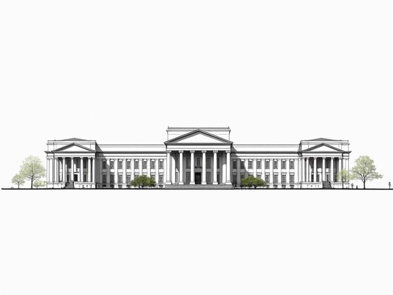 Architectural drawing showing the elevation and section view of a building in Washington DC