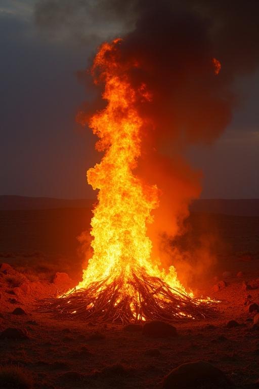 A large bonfire burns brightly in a dark outdoor setting.