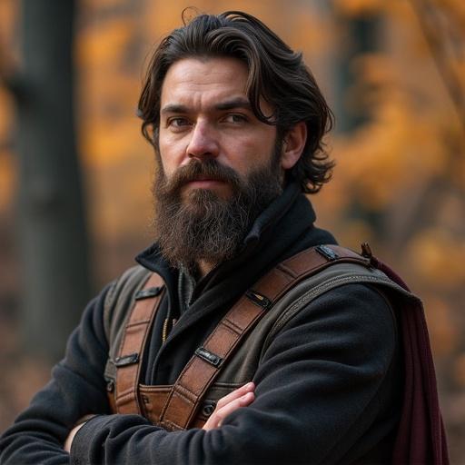 Cool profile picture created for a history YouTube channel featuring a bearded man dressed in historical clothing set in an autumn backdrop.