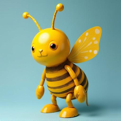 paper mache art style Carrybee with yellow yellow-gold and dull-blue color palette