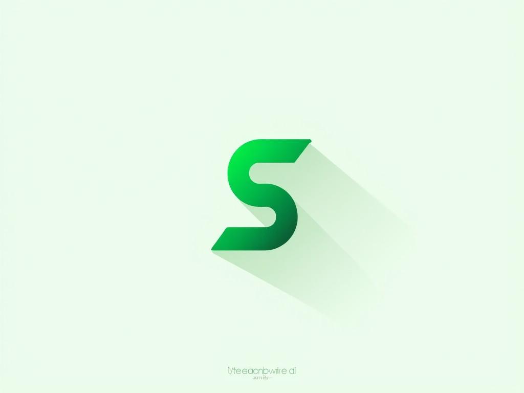 This image features a minimalist logo design showcasing the letter 'S' in a gradient green color. The logo has a slight shadow, giving it a 3D effect against a light green background. It's designed to convey simplicity and modernity. Ideal for uses in technology or environmentally-focused brands. The overall aesthetic is clean and professional, making it suitable for various applications.