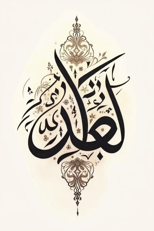 Calligraphy art created in Diwani style. Design emphasizes elegance with intricate elements. It showcases the beauty of Arabic script. Text reads آدم الزبير.