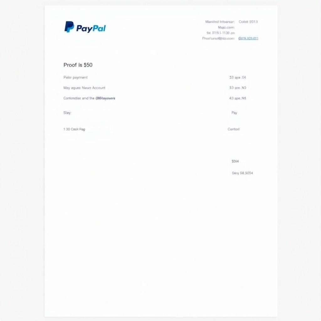 PayPal payment receipt for $50. Document contains details of the transaction such as payer's name and email, transaction amount, and number. Clean design featuring the PayPal logo. Common format for online payments providing details for sender and receiver.