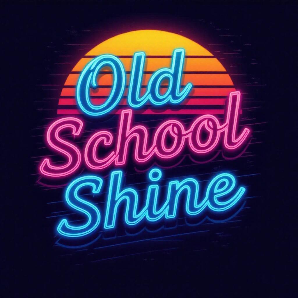 Dark artistic neon tech hip hop album cover with text in cool writing. Text reads Old School Beatz and Sunset Shine.