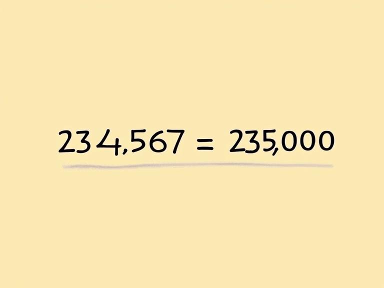 Mathematical comparison showing the numbers 234,567 and 235,000 with an inequality symbol. Bright background. Visual illustrates how to compare numbers by looking at digits from left to right until a difference is found.