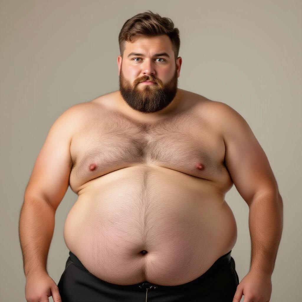 Very fat man with a lot of chest hair.